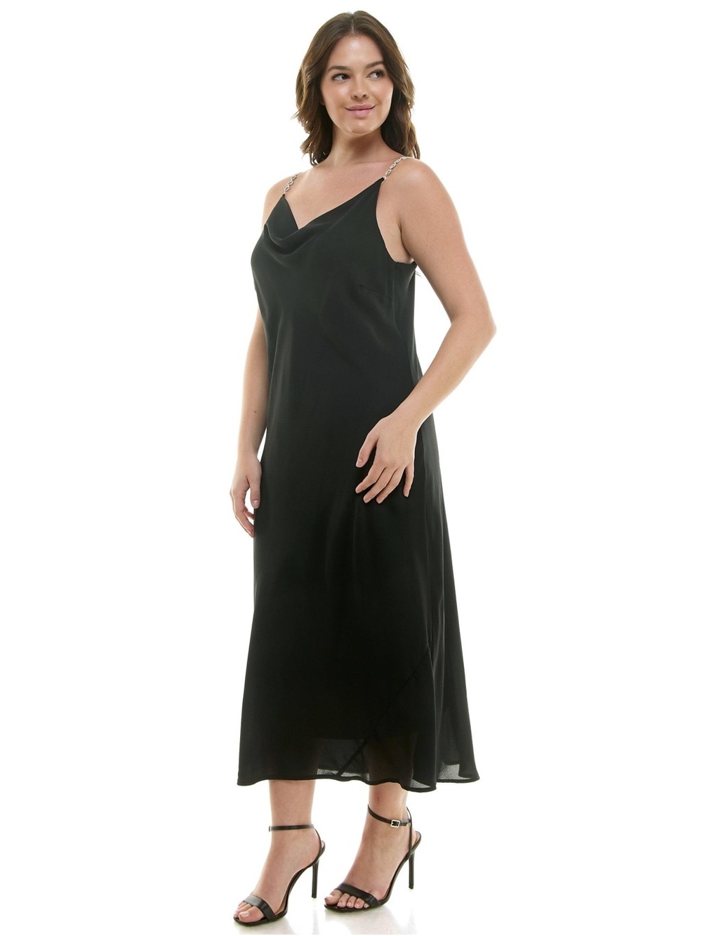 Dressbarn | Detachable Chain Trim Strap Cowl Neck Dress, Black - Plus